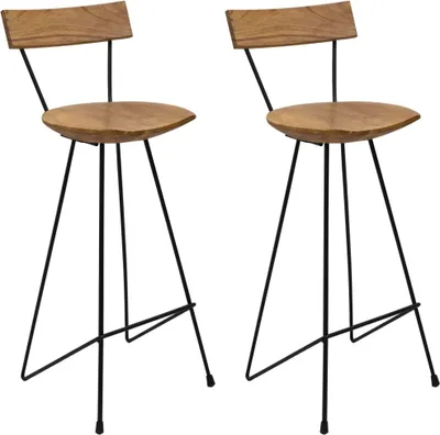 Image de Tabourets de bar lot de 2 bois de teck massif