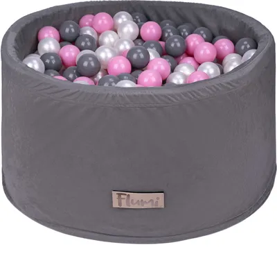 Produktbild von Flumi Bällebad Baby - Bällepool Kinder 90x40cm mit 200 Bällebad Bälle ∅ 7cm in EU hergestellt - Grau +Rosa Bälle