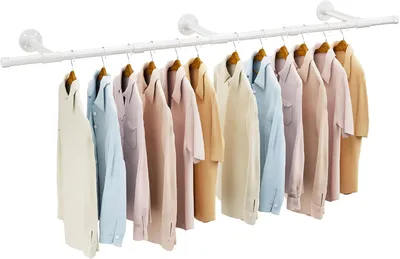 Productafbeelding van Wandkledingstang 156 cm - Metaal - Afneembaar - Industriële en woonruimte - Drievoudig - Wit