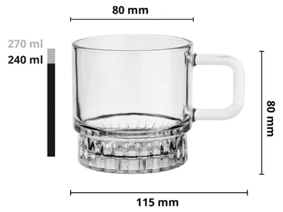 Immagine prodotto di Set di 4 tazze da caffè in vetro KROSNO, anno 1992, capacità 240 ml, trasparenti