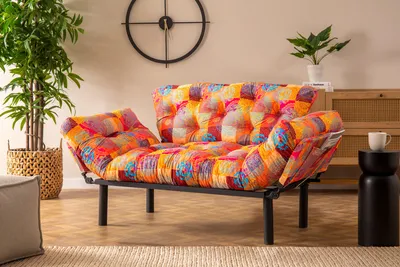 Produktbild von Hanah Home, Nitta - Patchwork, Schlafsofas, 2-Sitzer-Schlafsofa, Mehrfarbig, Metall, 155 x 80 x 70 x  cm