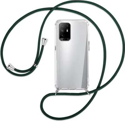 Produktbild von Handykette Backcover-Schutzhülle mit Band (Metall silberfarben) für Oppo A94 5G / F19 Pro+ 5G - dunkelgrün