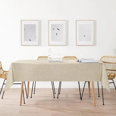 Obrázok produktu pre Unyqoos® obrus s vzhľadom na ľan, 135 x 200 cm – vodeodolný a ľahko udržiavateľný (polyester), elegantný pre jedálenský stôl, vhodný do interiéru aj exteriéru