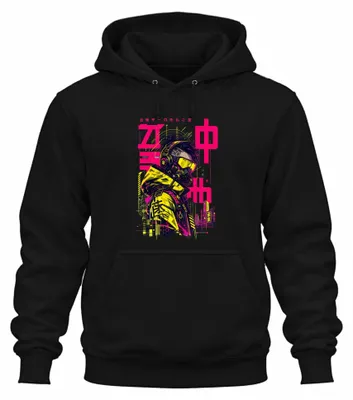 Produktbild von Cyberpunk Japanisch Techwear Gasmaske Japan Y2K Anime Hoodie Kapuzenpullover, Schwarz, S