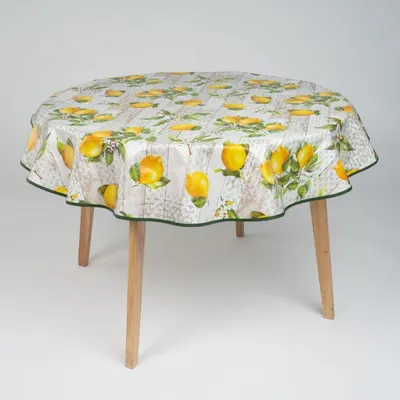 Produktbild von Runde Tischdecke aus Wachstuch, abwaschbar, mit Paspelband, Muster: Lemonix Zitrone, Durchmesser: 140 cm