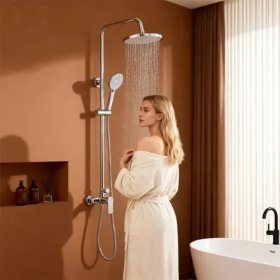 Produktbild von STANEW Duscharmatur Badezimmerdusche mechanisches Duschset, Regendusche mit rundem Duschkopf und 3 Düsen, Silber