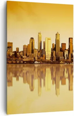 Produktbild von Bild auf Leinwand - Leinwandbild - Einteilig - Stadt Wolkenkratzer Wasser - 80x120cm - Wand Bild - Wanddeko - Wandbilder - Leinwanddruck - Wanddekoration - Leinwand bilder - Wandbild - PA80x120-0118