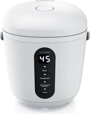 Produktbild von Arendo Reiskocher digital 0,8L mit Messbecher & Reislöffel, 2 Kochprogramme, Warmhaltefunktion, Timer, 300W, Weiß