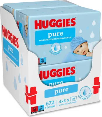 Produktbild von Huggies Feuchttücher Pure Baby Pflegetücher, 4 x (3x 56 Stück)