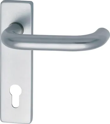 Immagine prodotto di Set di maniglie a leva FH GEOS 1754/D52K su piastra posteriore corta PZ88, 38 - 43, anodizzato argento ÖNORM