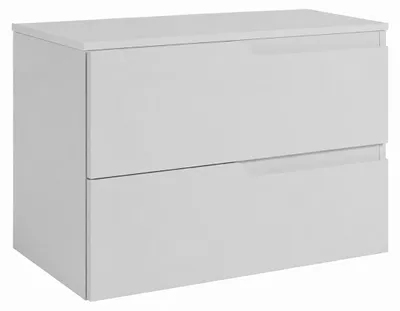 Obrázek produktu pro Závěsná skříňka do koupelny, rozměry 80 x 46 x 58,6 cm, s zásuvkami, korpus a deska v bílé barvě, Obrázek vytvořený pomocí AI