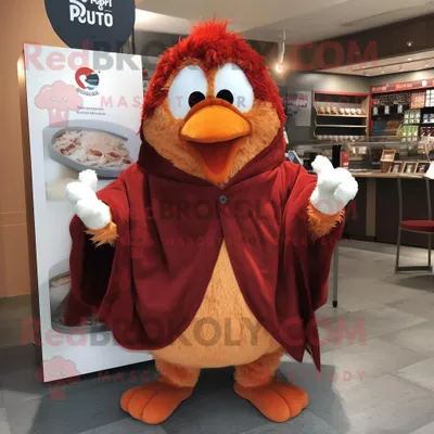 Produktbild von Rostiges REDBROKOLY Huhn-Parmesan Maskottchen kostüm gekleidet in einen Parka und Schals