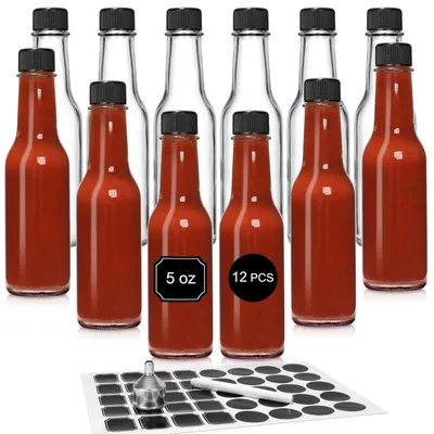 Produktbild von Flaschen für Saucen, 12 Stück - Glasflaschen - Auslaufsichere Schraubverschlüsse - Inklusive Trichter - Für Öl/Dressings - Korrosionsbeständiges Glas - Flasche