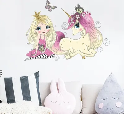 Produktbild von Wunderschöne Princess und Unicorn Wandaufkleber für Kinderzimmer KP16702