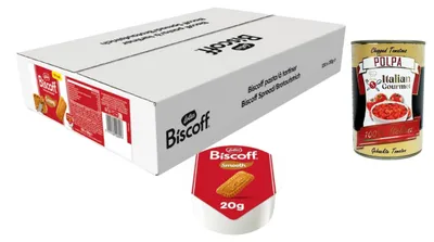 Produktbild von Lotus Italian Gourmet Bundle Lotus Karamell-Keks-Aufstrich Portionsbecher 120x20g (2,4kg) einzeln portioniert für Frühstück, Hotel & Gastro, Crêpes, Waffeln, Toast + Italian Gourmet Polpa