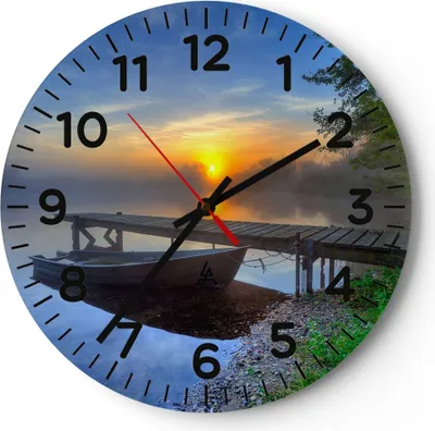 Produktbild von Wanduhr - Rund - Glasuhr - Landschaft Meer Sommer Sonne - 30x30cm - Schleichendes Uhrwerk - Lautlos - zum Aufhängen bereit - Dekoration Modern - Wanddekoration aus Glas - C4AR30x30-2226