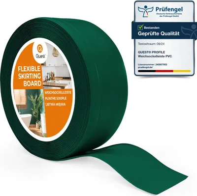 Obrázek produktu pro QUEST Měkká podlahová lišta PVC 70x20mm, 1m, soklová lišta - PVC lemovka,, zelená