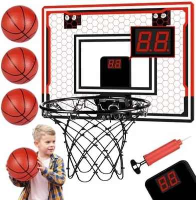 Produktbild von Basketballkorb-Set, Mini-Basketballkorb, inklusive 3 Basketbällen und elektronischer Anzeigetafel (Batterien nicht enthalten), geeignet für Jugendliche, Männer und Frauen, für den Außenbereich B