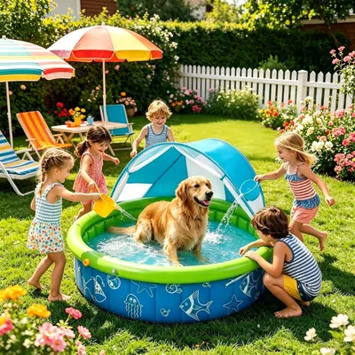 Produktbild von Kinderpool mit Sonnendach – Faltbarer Schutz für Wasserspiele im Freien