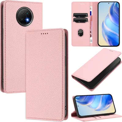 Produktbild von Litchi Leder Handyhülle für Xiaomi Redmi Note 9T Wallet Kartenfächer Standfunktion Hülle Pink