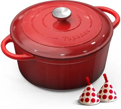Productafbeelding van Gietijzeren pan broodbakvorm - 26 cm 5L Topbooc Dutch Oven rood