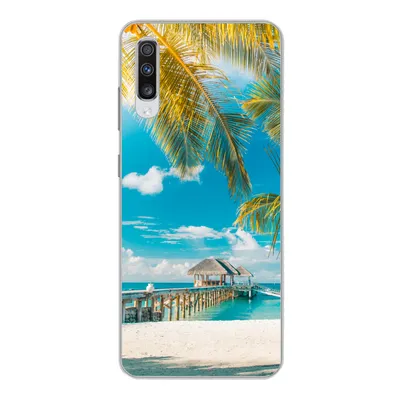 Produktbild von MuchoWow® Handyhülle Schutzhülle Hülle für Samsung Galaxy A70 Tropisch - Strand - Palme Silikon Softcase Handy Hülle - Schutzhaube