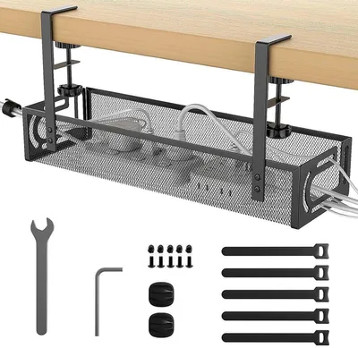 Productafbeelding van Kabelklem voor bureau, 40 cm – Geen boren nodig, koolstofstaal, draagvermogen 4,5 kg. Gereedschap voor woondecoratie – Zwart