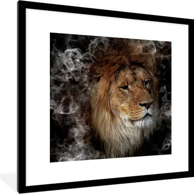Produktbild von MuchoWow® MuchoWow® Gerahmtes Poster Löwe - Rauch - Tiere 40x40 cm - Poster mit zchwarzem Bilderrahmen - Poster - Plakat im Rahmen