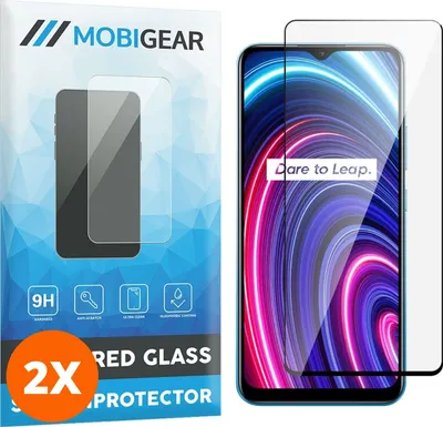 Produktbild von Mobigear Premium 4.99 Realme C25Y Panzerglas Gehärtetes Glas Displayschutz - Hüllenfreundlich - Schwarz (2er Pack)