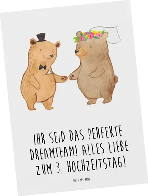 Produktbild von Mr. & Mrs. Panda Postkarte 3. Hochzeitstag Lederhochzeit Dreamteam - Weiß - Geschenk, Ansichtskarten, Heirat, bildkarte, Liebe, Heiraten, Geschenke, Erinnerungen