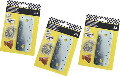 Produktbild von Set mit 6 Metallverbindungsplatten mit Schrauben (135x55x2,5 mm, gerade Teile)