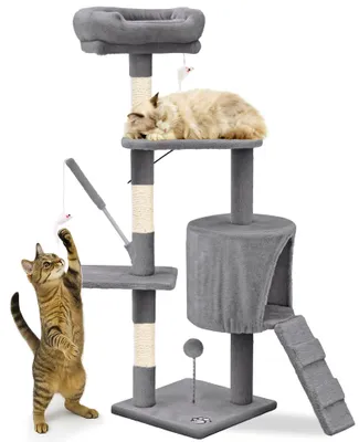 Produktbild von VOUNOT® Kratzbaum 112cm, Mehrstöckiger Katzenbaum mit Kratzsäulen Höhle, Grau