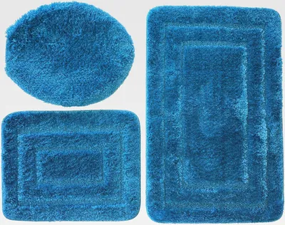 Produktbild von Badematte Badezimmerteppich Badteppich – rutschfest, Weich, Waschbar, Schnelltrocknend – Alor 3 TLG Set (Blau)