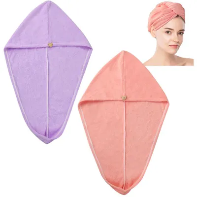 Immagine prodotto di Set da 2 turbanti per capelli in microfibra, rosa-lilla, effetto volumizzante, ad asciugatura rapida