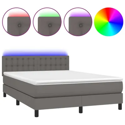 Produktbild von vidaXL Boxspringbett mit Matratze & LED Grau 140x190 cm Kunstleder