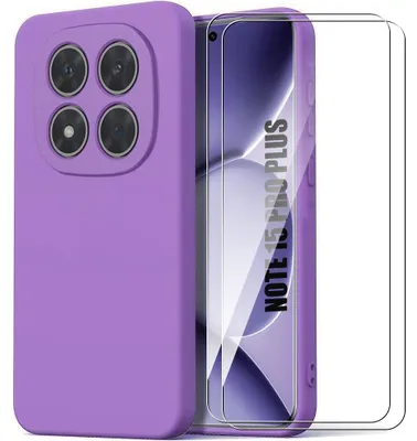 Image de Coque + 2 Verres Trempés pour Xiaomi Redmi Note 15 Pro Plus 5G, Silicone Antichoc Anti-Rayure Violet