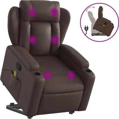 Produktbild von vidaXL Massagesessel mit Aufstehhilfe Braun Kunstleder