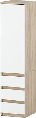 Zdjęcie produktu dla Szafa Wąska Garderoba Do Przedpokoju 40Cm 3 Szuflady Dąb Sonoma Biały Mat