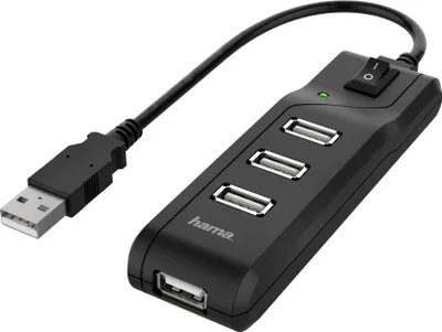 Image de Hub USB, 4 ports, USB 2.0, 480 Mbit/s, interrupteur marche/arrêt