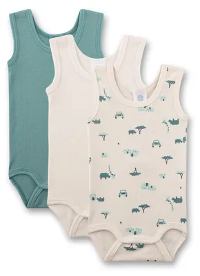 Productafbeelding van Sanetta, jongensbody met tractorprint, blauw | 2-delige set babybodies