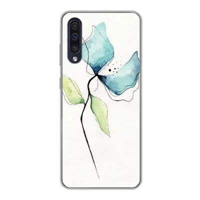 Produktbild von MuchoWow® Handyhülle Schutzhülle Hülle für Samsung Galaxy A30s Blumen - Aquarell - Blau Silikon Softcase Handy Hülle - Karteninhaber
