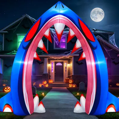 Aufblasbarer Haifischbogen 3 m mit LED für Halloween-Deko