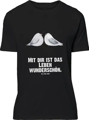 Produktbild von Mr. & Mrs. Panda T-Shirt Turteltauben Liebe - Schwarz - Geschenk, Tauben, Tshirt, Oversize Shirt, Freundin, Freund, Verheiratet, mit Spruch