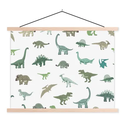 Produktbild von MuchoWow® Textilposter Dinosaurier - Grün - Jungen - Braun - Kind - Muster 60x45 cm mit holzfarbenen Rahmen - Bild