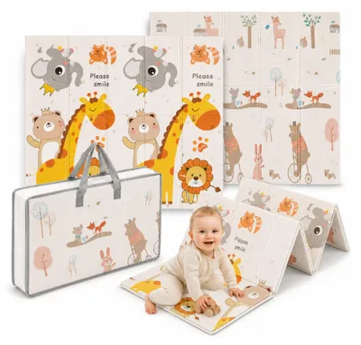 Produktbild von Ale-commerce XL Krabbelmatte 180x200 cm Faltbar Beidseitig – Baby Spielmatte aus XPE Schaumstoff Wasserdicht Rutschfest Kinderteppich mit Tiermotiv