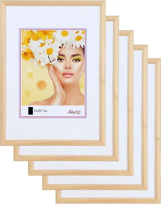 Produktbild von 3er 5er Set Holz Bilderrahmen Foto Rahmen Holzrahmen Wanddeko Collage Poster S236 - Farbe: 5er Pack Natur | Format: 20x20