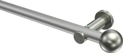 Produktbild von Interdeco Gardinenstange / Vorhangstange Silbergrau / Edelstahl-Optik, Typ Platon Luino (Kugel) ohne Ringe, 20 mm Ø 1-läufig, 200 cm