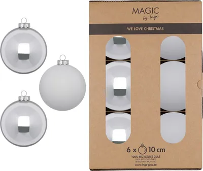 Produktbild von Weihnachtskugeln Glas 10cm 6 Stück - Snowy Clouds