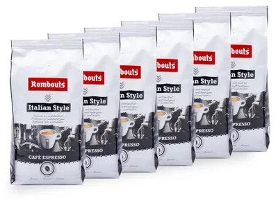 Produktbild von Rombouts Italian Style - 6er Vorratspack (6 x 500g), dunkle Espresso-Röstung, intensiv und kräftig, einzeln aromaversiegelt