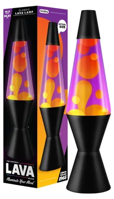 Produktbild von LAVA® - Lava Lampe 2323, gelbes Wachs, lila Flüssigkeit, schwarzer Sockel und De